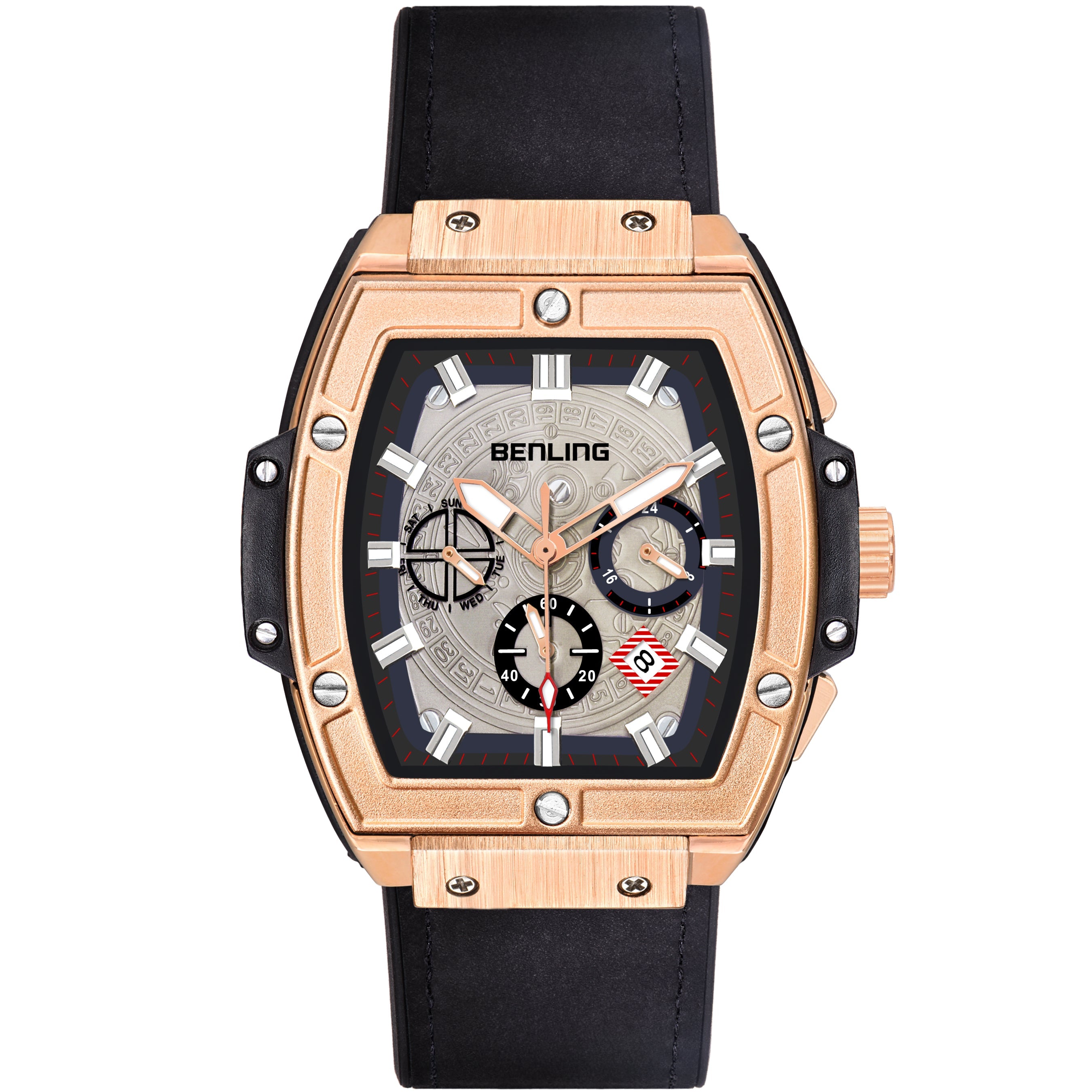 "Big Bang Series: Square Chrono Steel Watch with Japanese Quartz Movement & Date Display       " Benling