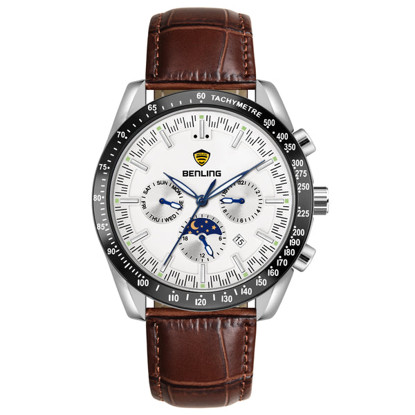 Benling Legacy Chrono Automatic Watch for Men with Interchangeable Leather Strap & Stainless Steel Chain –  A Masterpiece of Mechanical Precision