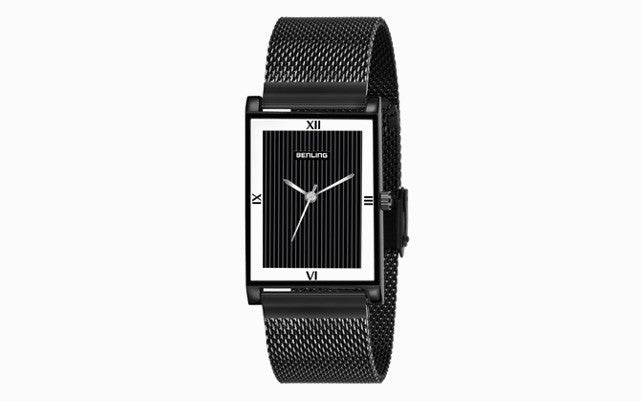 BL-1039-WYT-BLK Basics Analog Watch Ion Plated Stainless Steel Chain