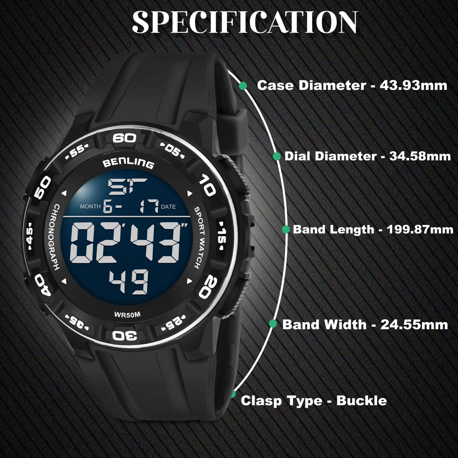Digital Wrist Watch with Led Backlight | Stopwatch | Calendar | Sports – For Men | Boys | 6054