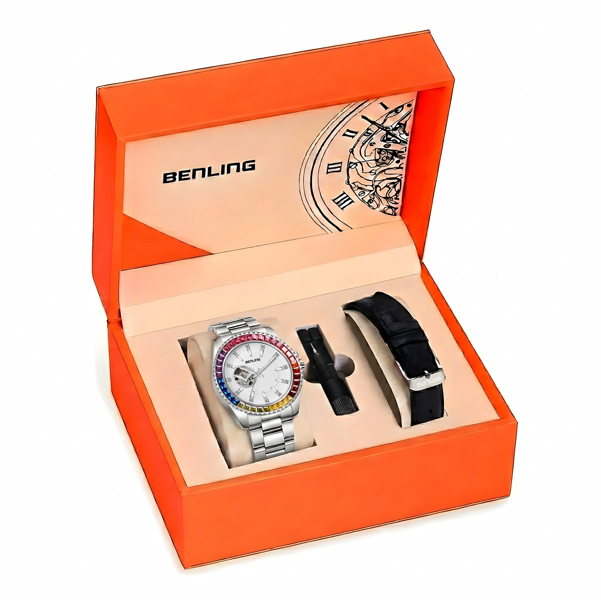 Benling Prism Royale – Rainbow Bezel Automatic with Open Heart Dial
