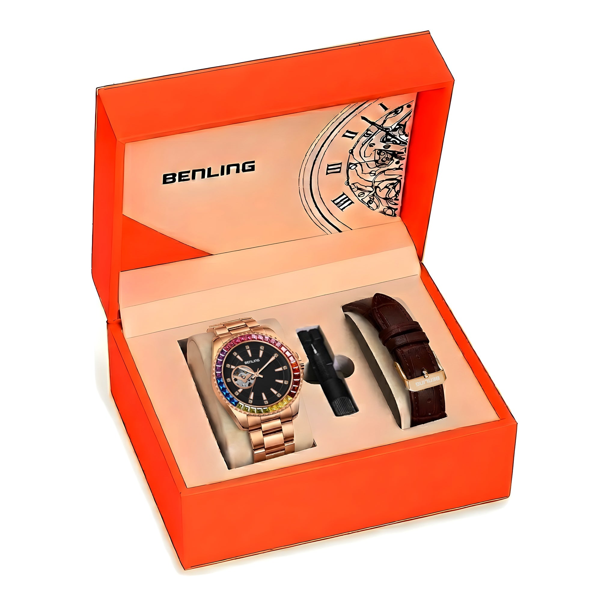 Benling Prism Royale – Rainbow Bezel Automatic with Open Heart Dial