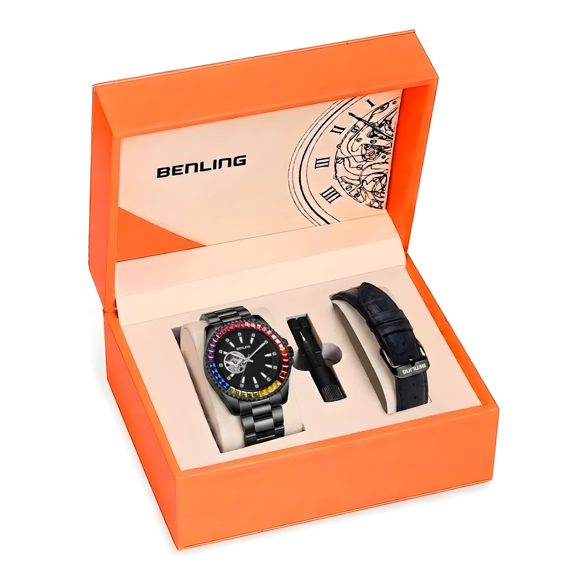 Benling Prism Royale – Rainbow Bezel Automatic with Open Heart Dial