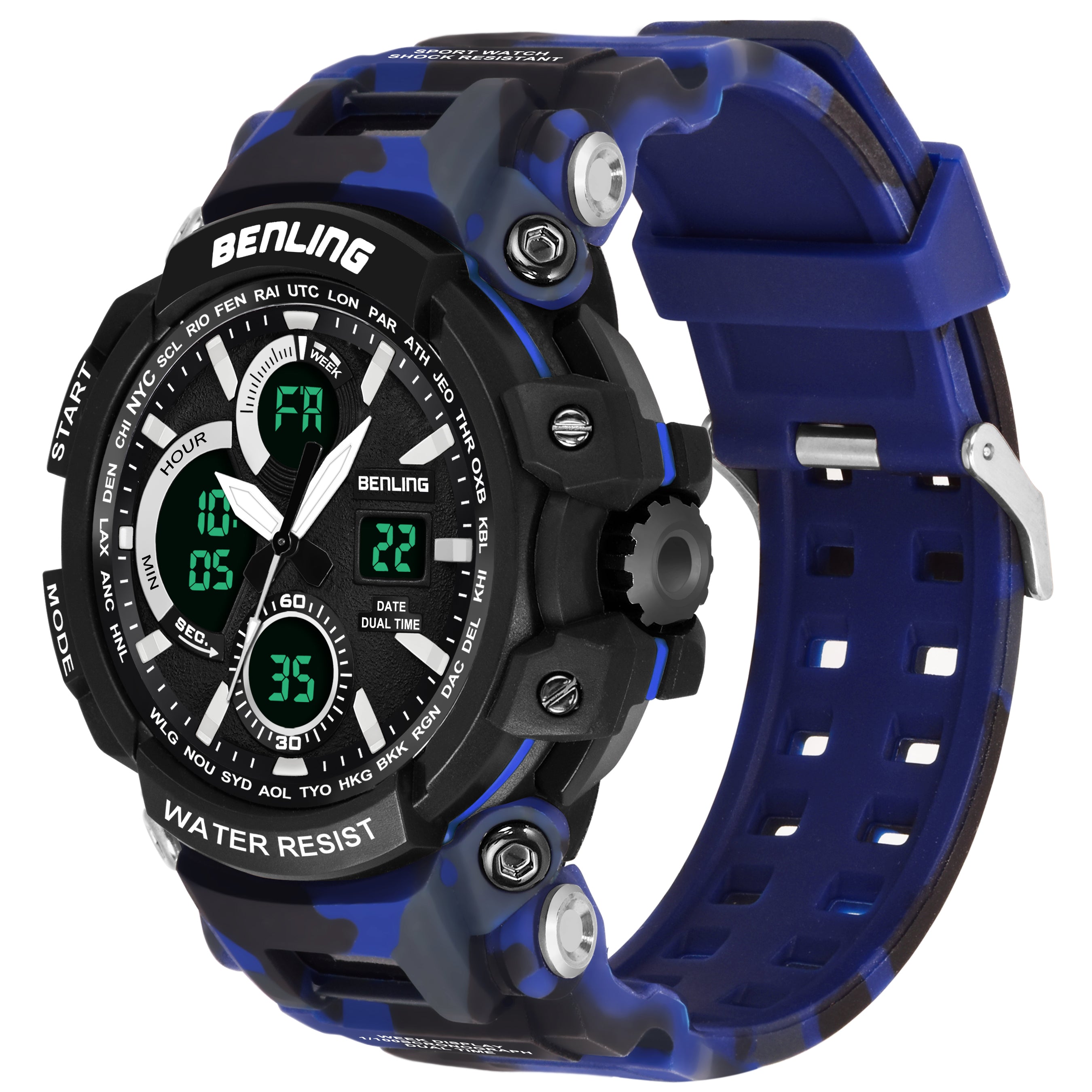 Benling Stylish and Functional Analog Digital Watch with EL Backlight – SKBLANDG-6001