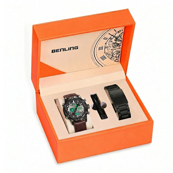 Benling Iconic Ana-Digital Watch for Men – Now with Stainless Steel Chain and Leatherette Strap | EL Backlight | Dual Time