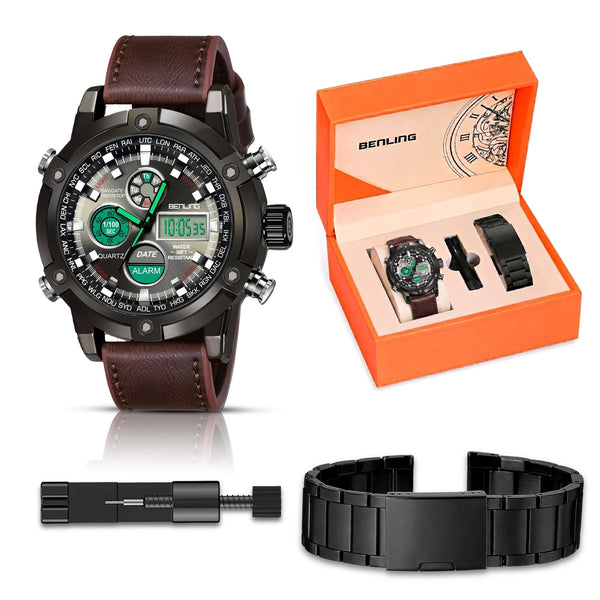 Benling Iconic Ana-Digital Watch for Men – Now with Stainless Steel Chain and Leatherette Strap | EL Backlight | Dual Time