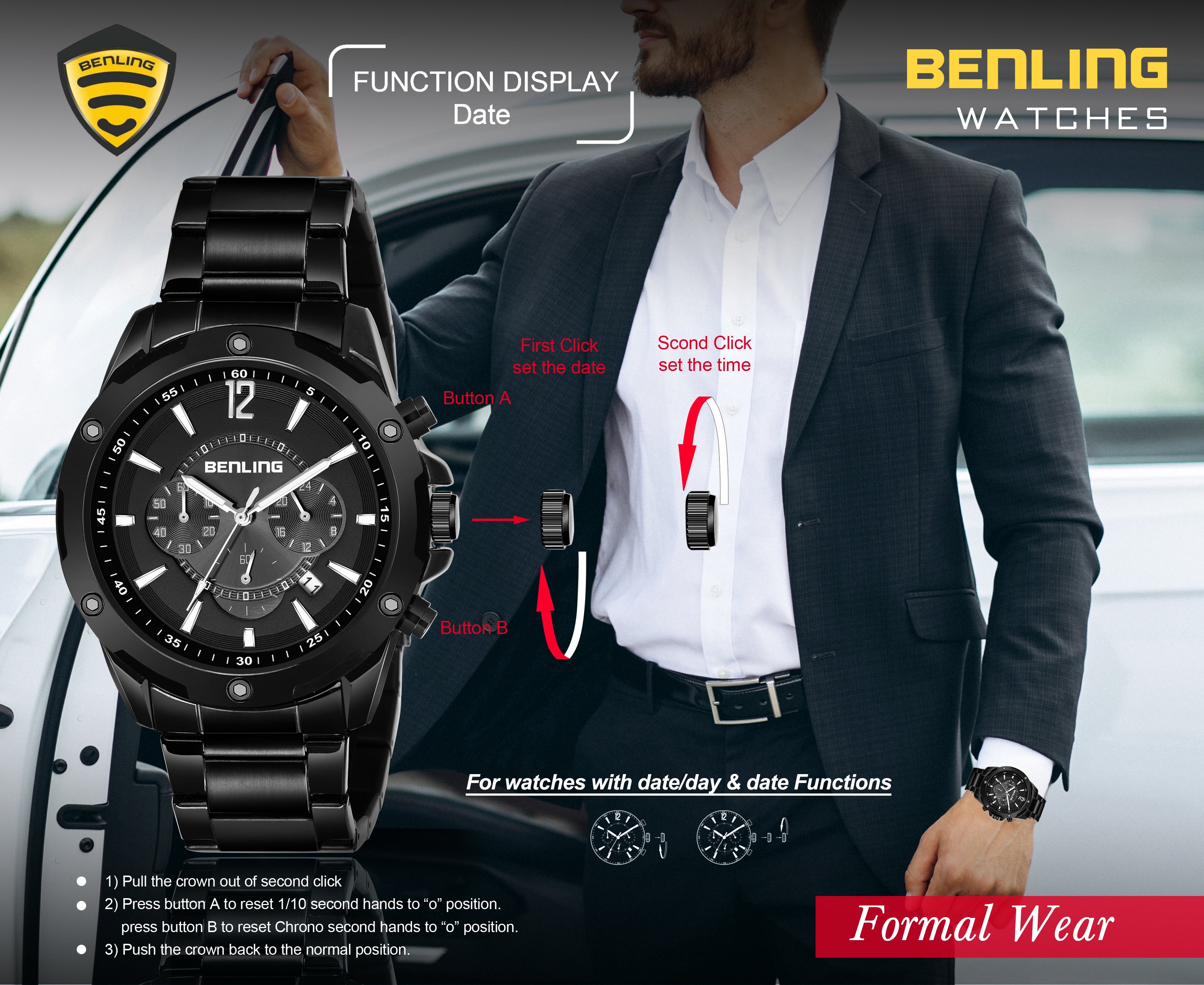 Benling Velocity ChronoMaster Watch - Multifunctional