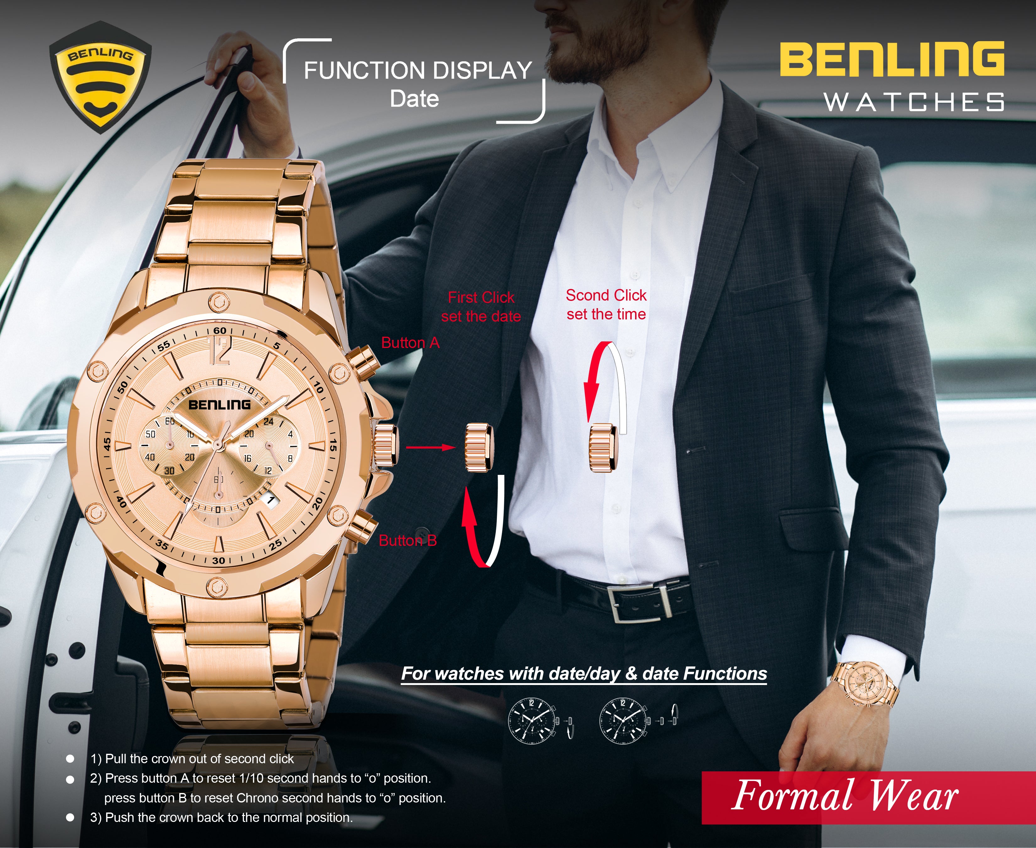 Benling Velocity ChronoMaster Watch - Multifunctional