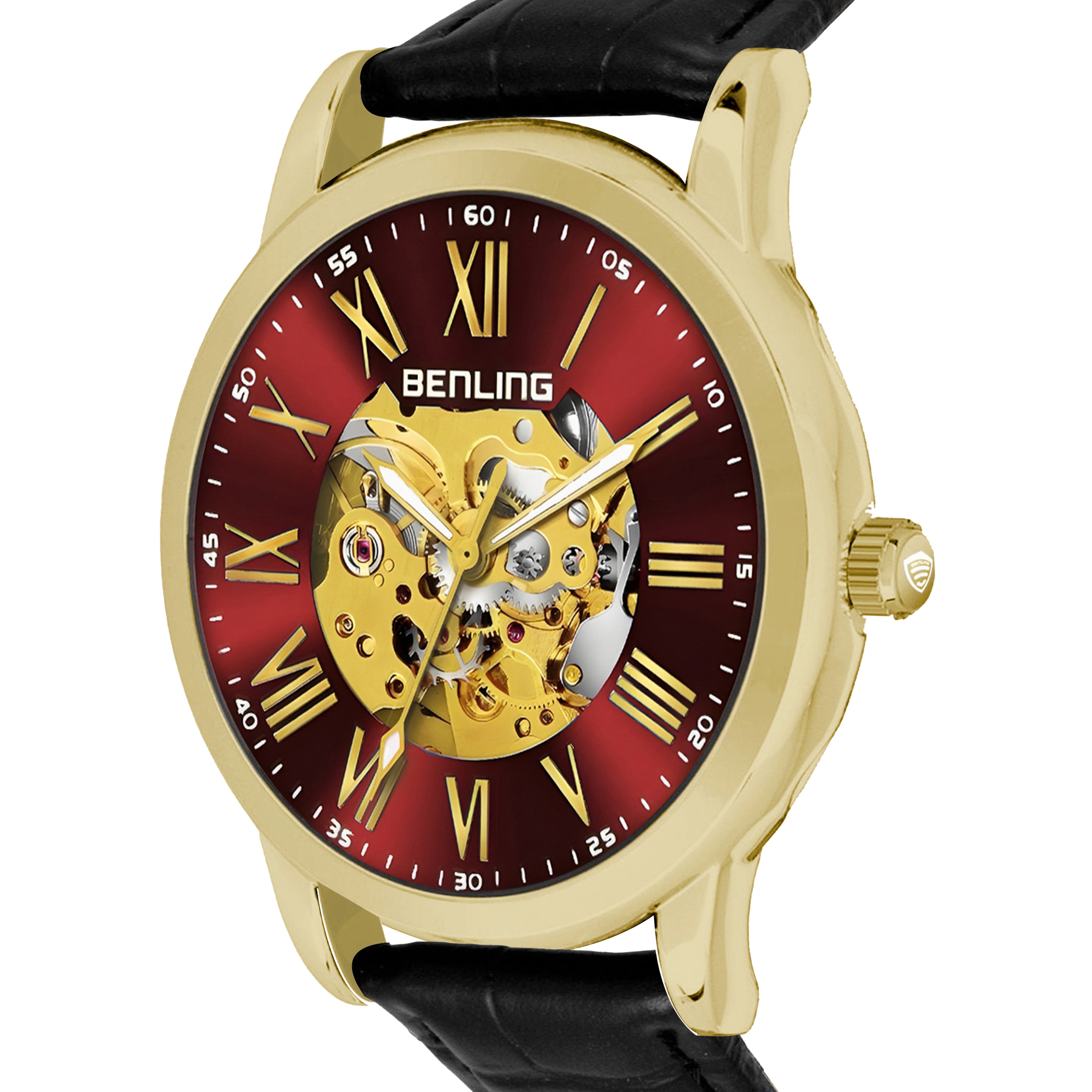 Benling Automatic Skeleton Mechanical Watch for Men | Self-Winding Movement | Leather & Stainless Steel Strap | Open Gear Dial | Luxury Casual & Formal Wear