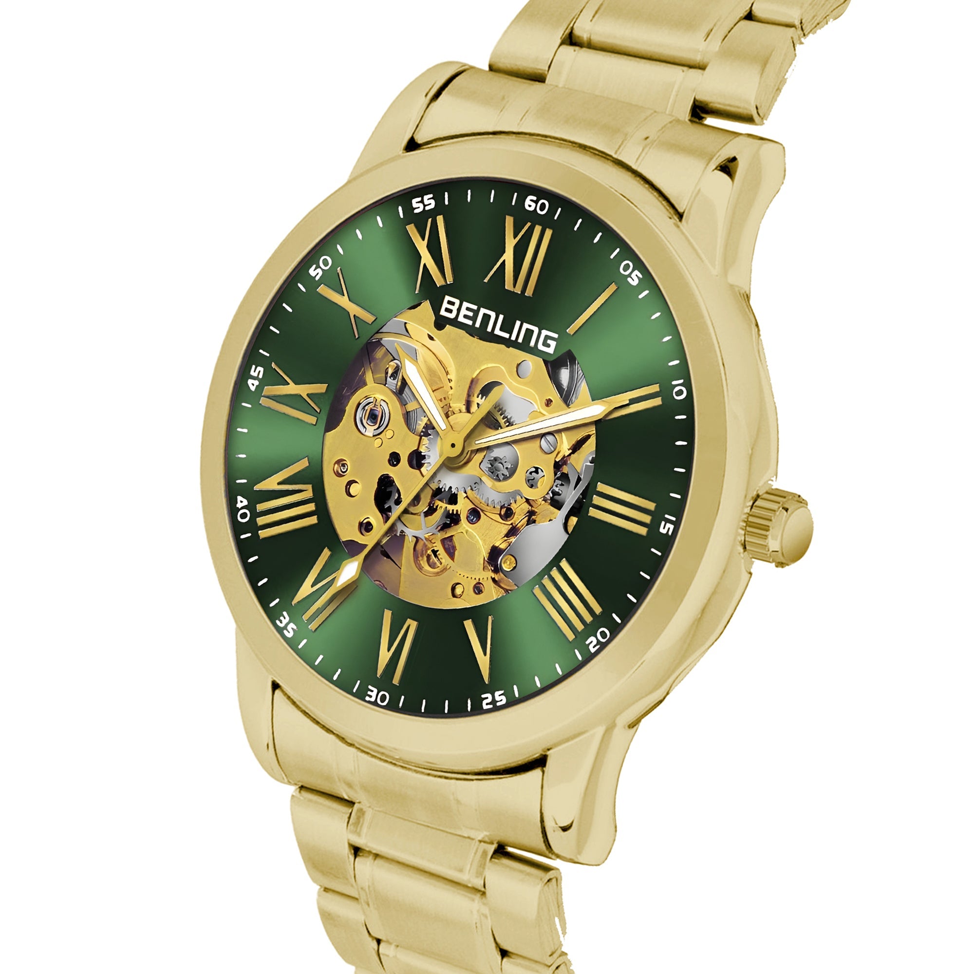 Benling Automatic Skeleton Mechanical Watch for Men | Self-Winding Movement | Leather & Stainless Steel Strap | Open Gear Dial | Luxury Casual & Formal Wear