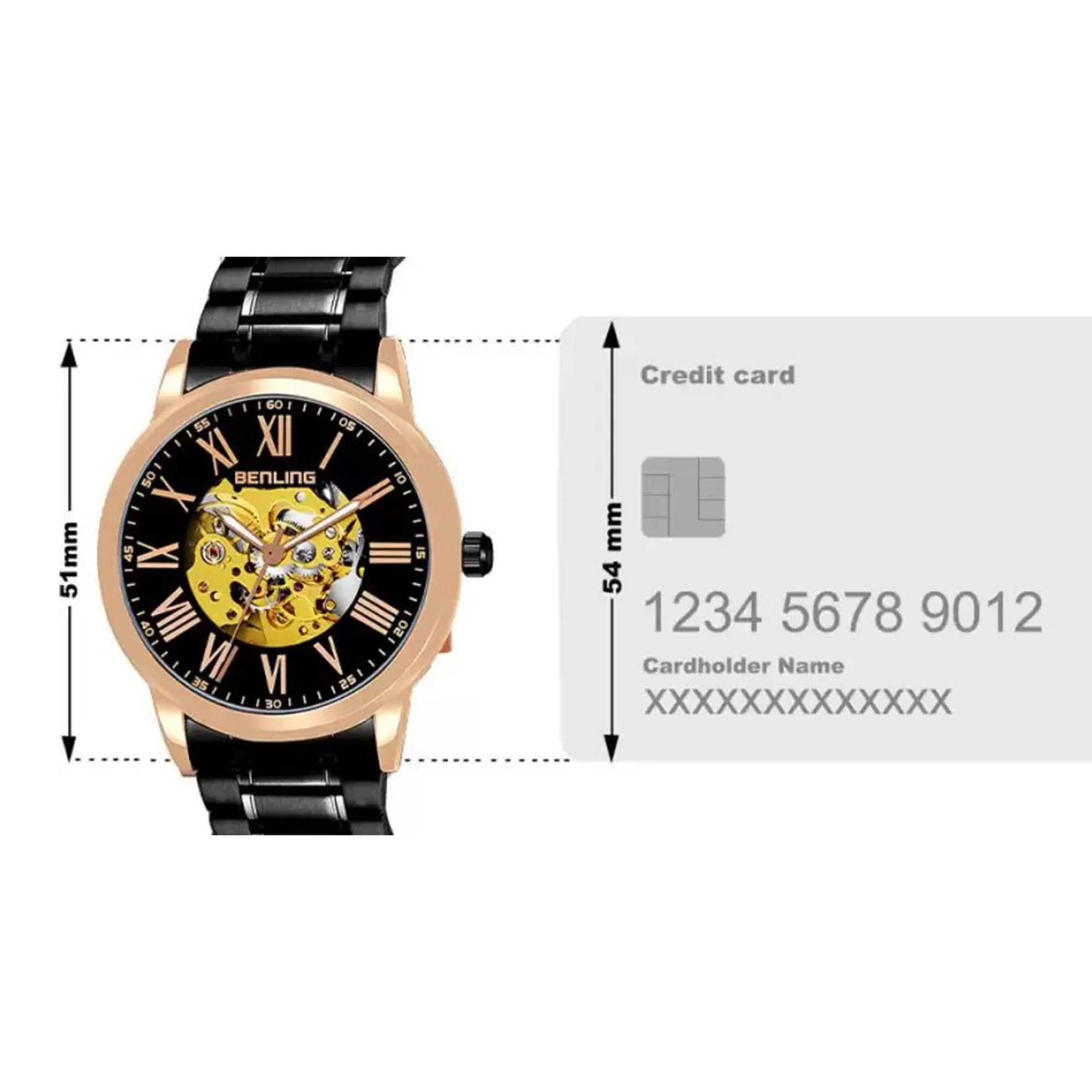 Benling Automatic Skeleton Mechanical Watch for Men | Self-Winding Movement | Leather & Stainless Steel Strap | Open Gear Dial | Luxury Casual & Formal Wear