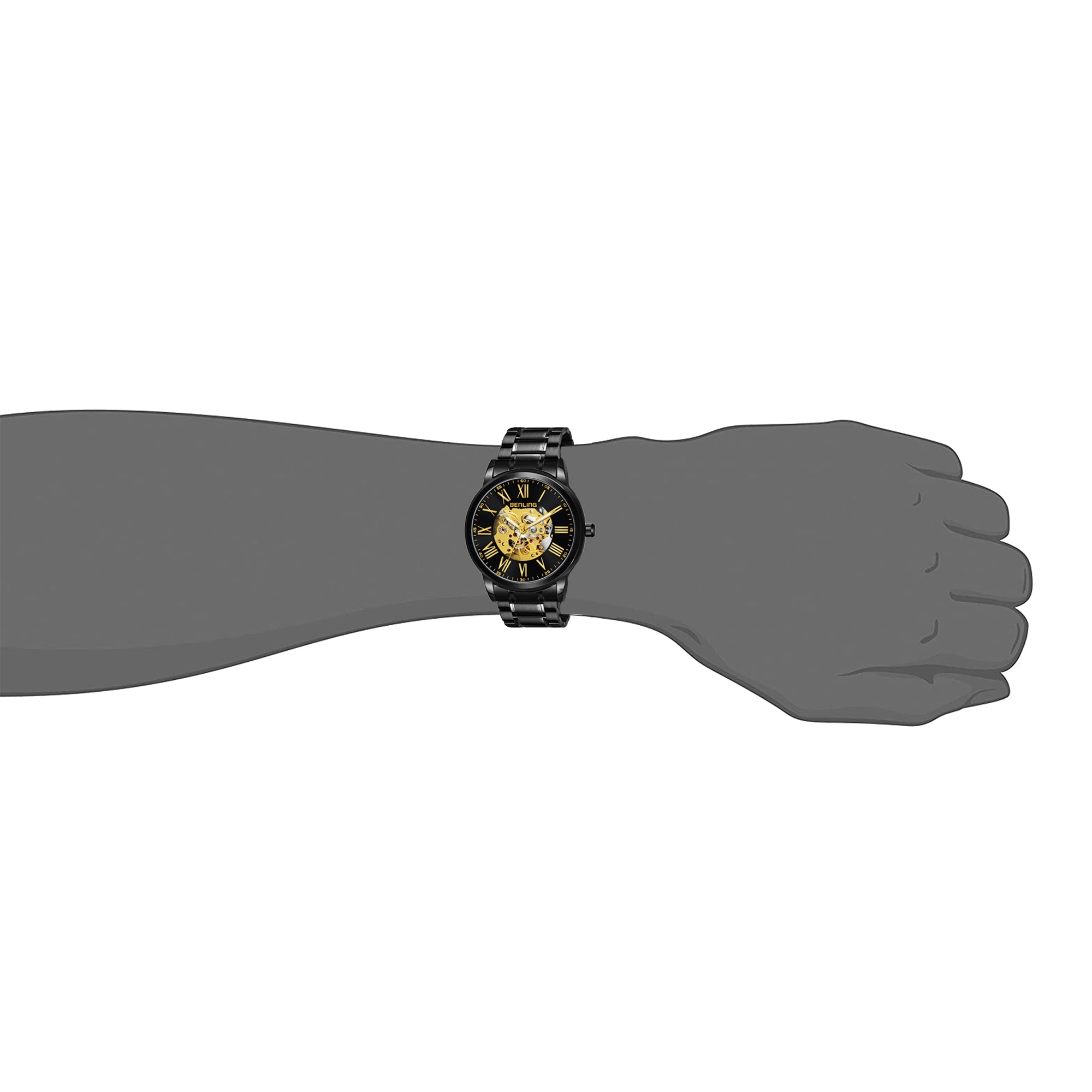 Benling Automatic Skeleton Mechanical Watch for Men | Self-Winding Movement | Leather & Stainless Steel Strap | Open Gear Dial | Luxury Casual & Formal Wear