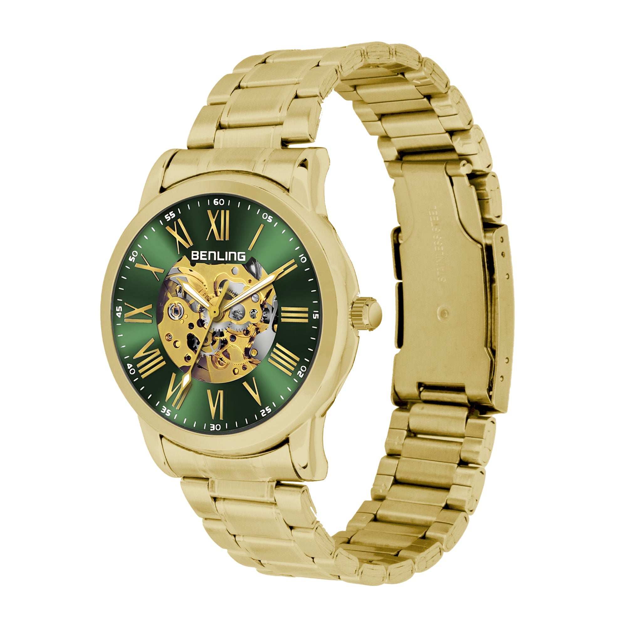 Benling Automatic Skeleton Mechanical Watch for Men | Self-Winding Movement | Leather & Stainless Steel Strap | Open Gear Dial | Luxury Casual & Formal Wear