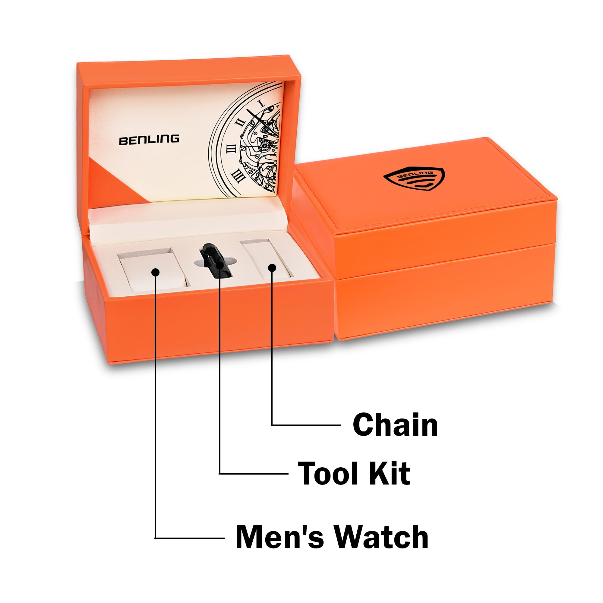 Benling Automatic Skeleton Mechanical Watch for Men | Self-Winding Movement | Leather & Stainless Steel Strap | Open Gear Dial | Luxury Casual & Formal Wear