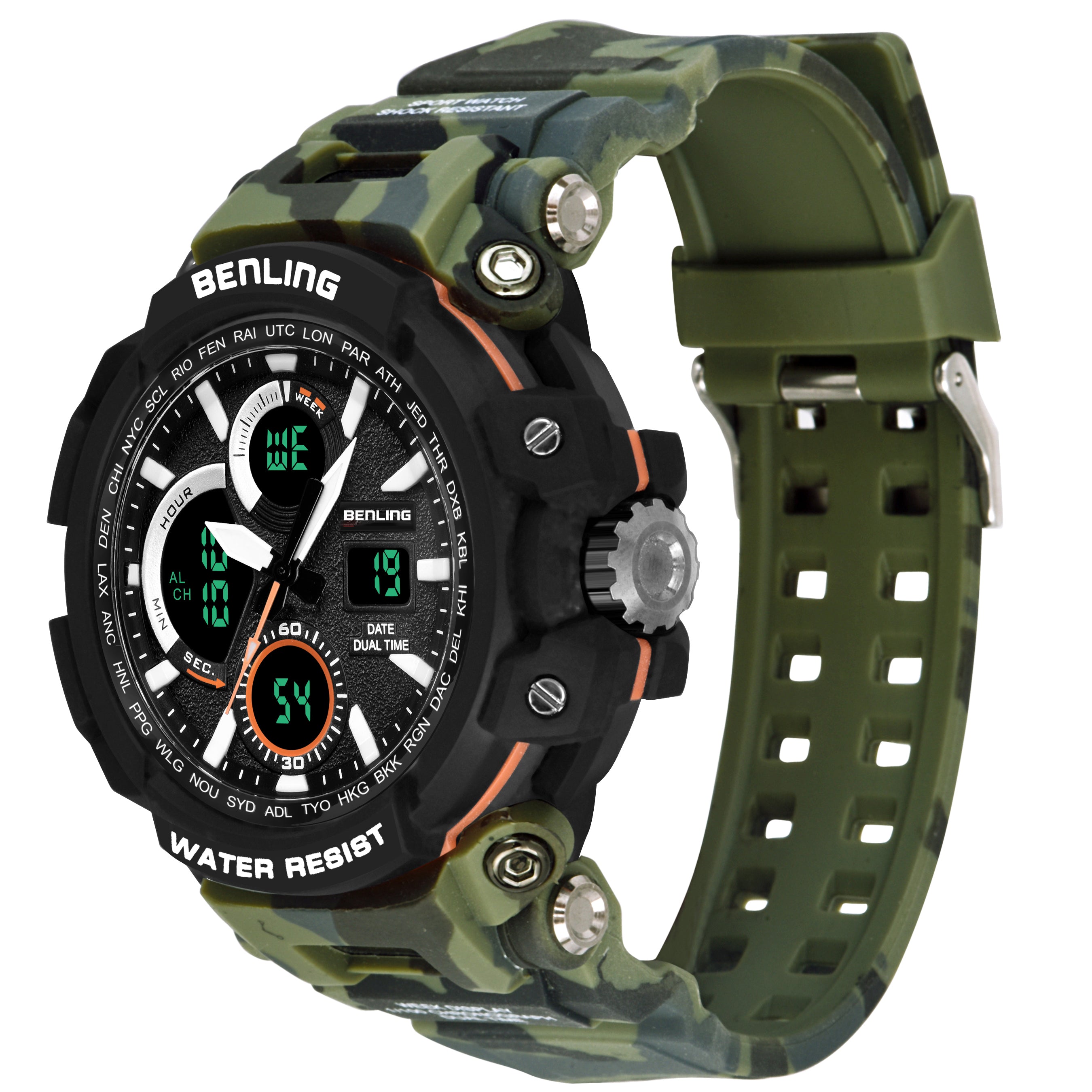 Benling Stylish and Functional Analog Digital Watch with EL Backlight – SKBLANDG-6001