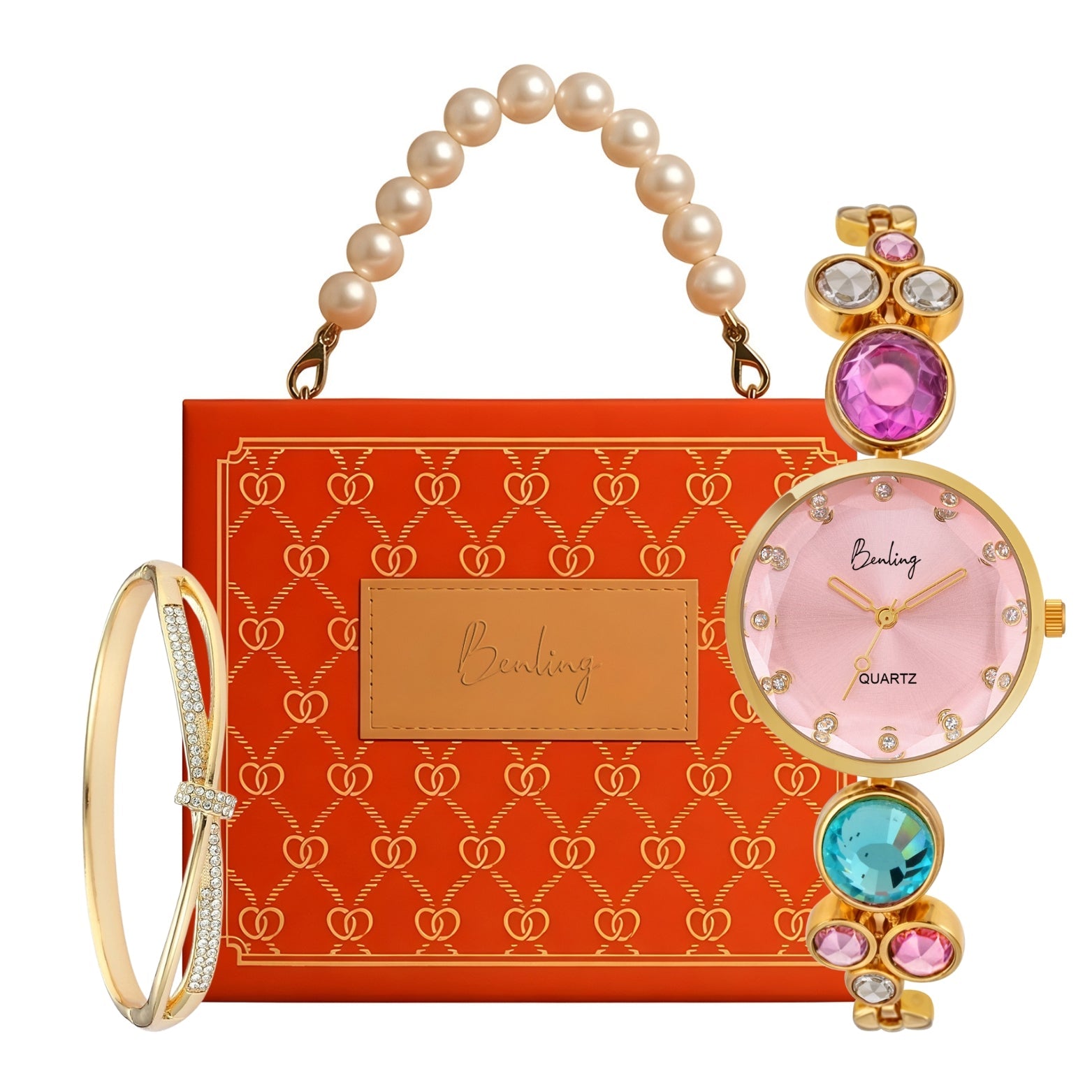 Benling Women's Quartz Watch - with Sapphire Crystal Glass - with Pearl Box and Bracelet
