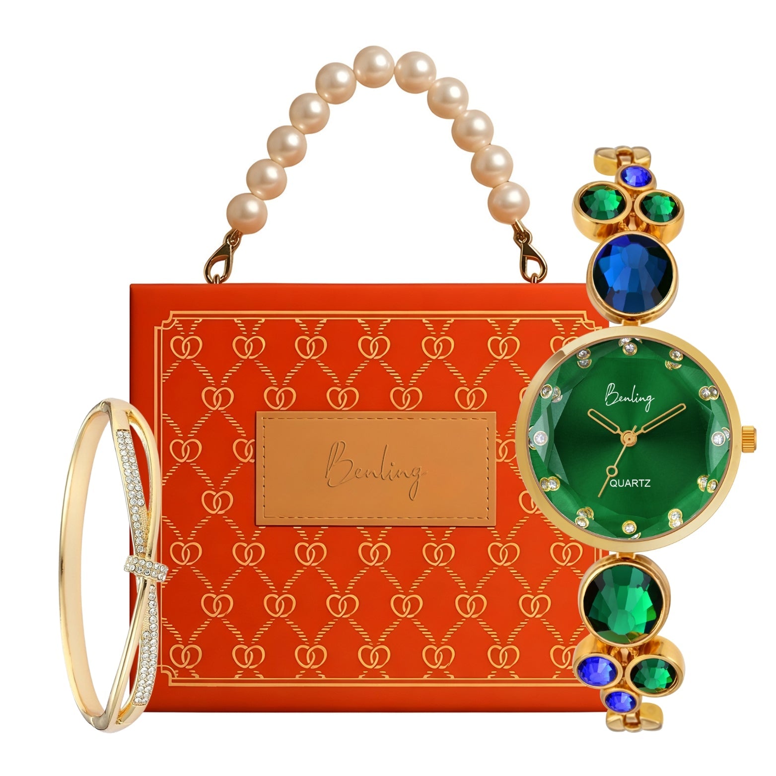 Benling Women's Quartz Watch - with Sapphire Crystal Glass - with Pearl Box and Bracelet