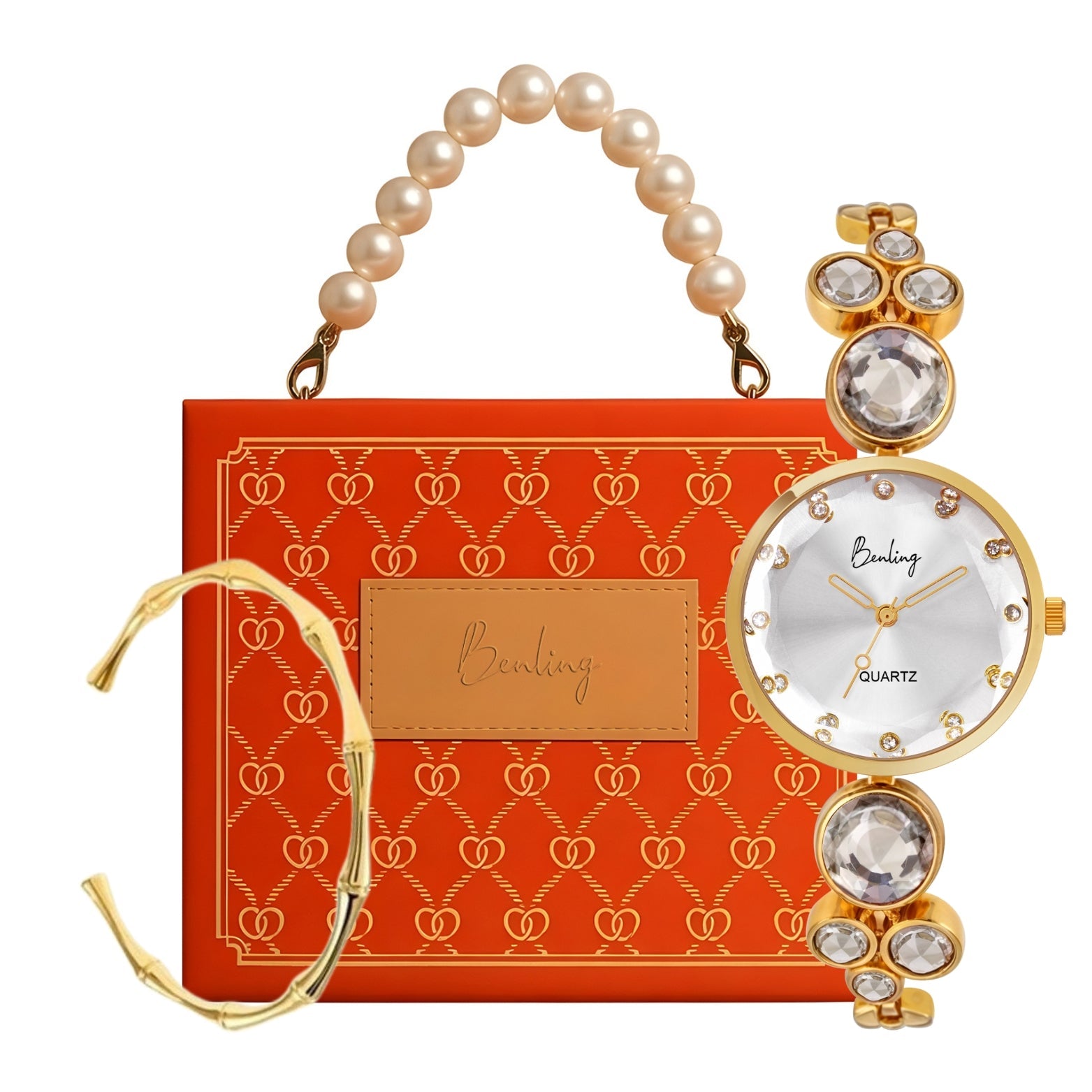 Benling Women's Quartz Watch - with Sapphire Crystal Glass - with Pearl Box and Bracelet
