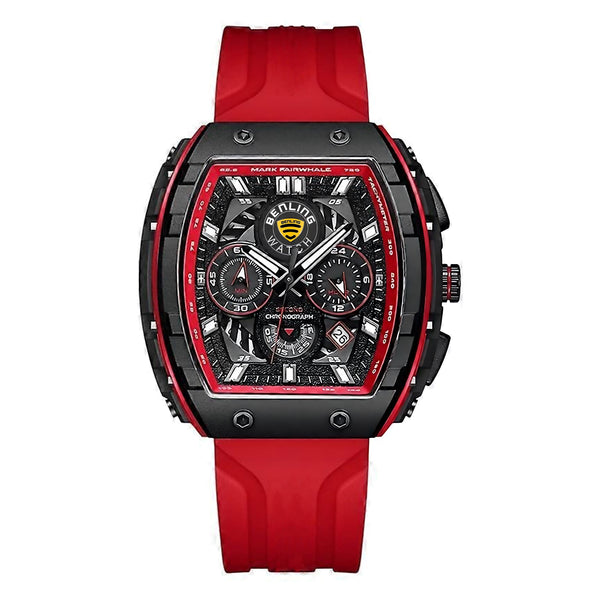 Benling Unisex Barrel Shape Resin Chronograph Quartz Watch – 45mm Tonneau Case, Rubber Strap