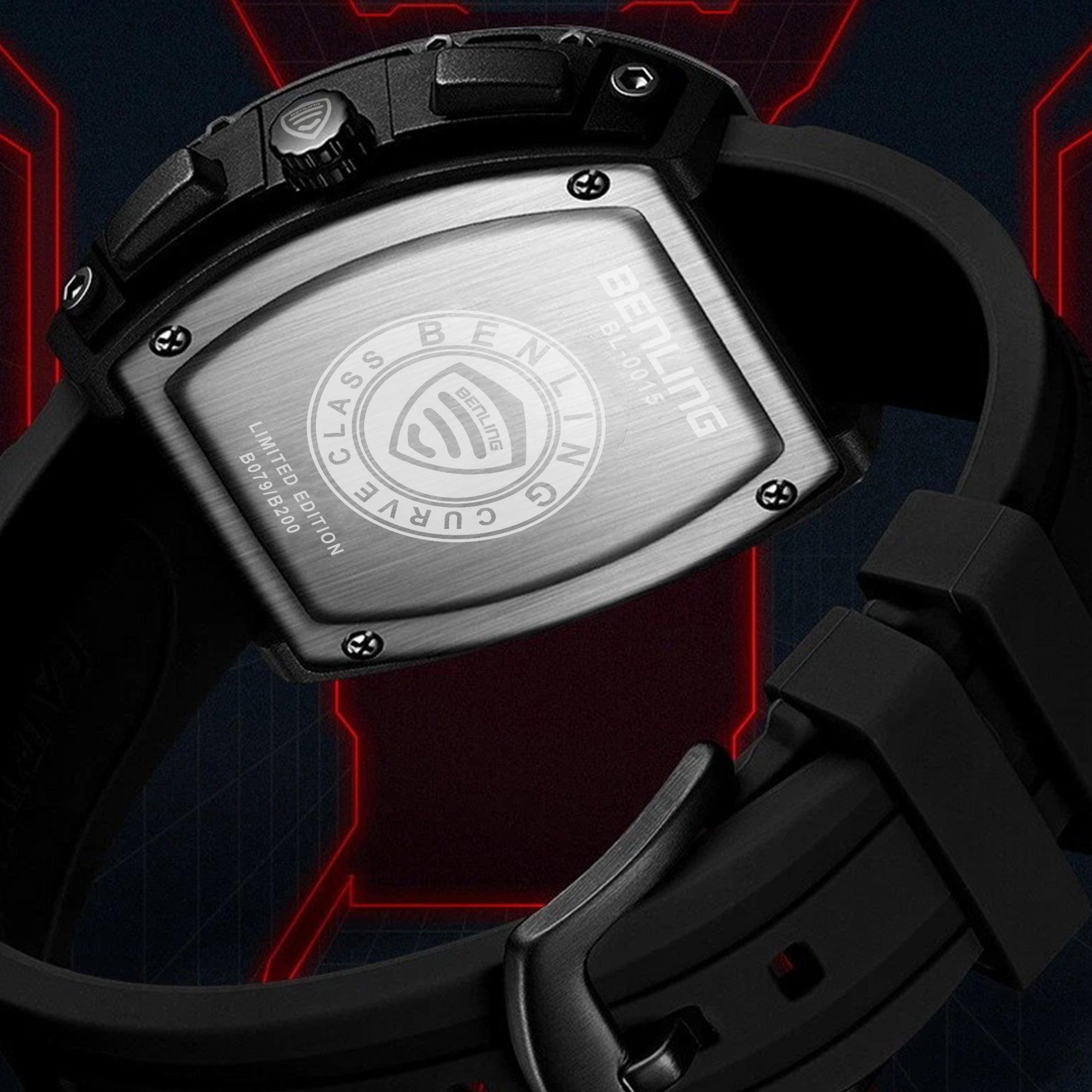 Benling Unisex Barrel Shape Resin Chronograph Quartz Watch – 45mm Tonneau Case, Rubber Strap