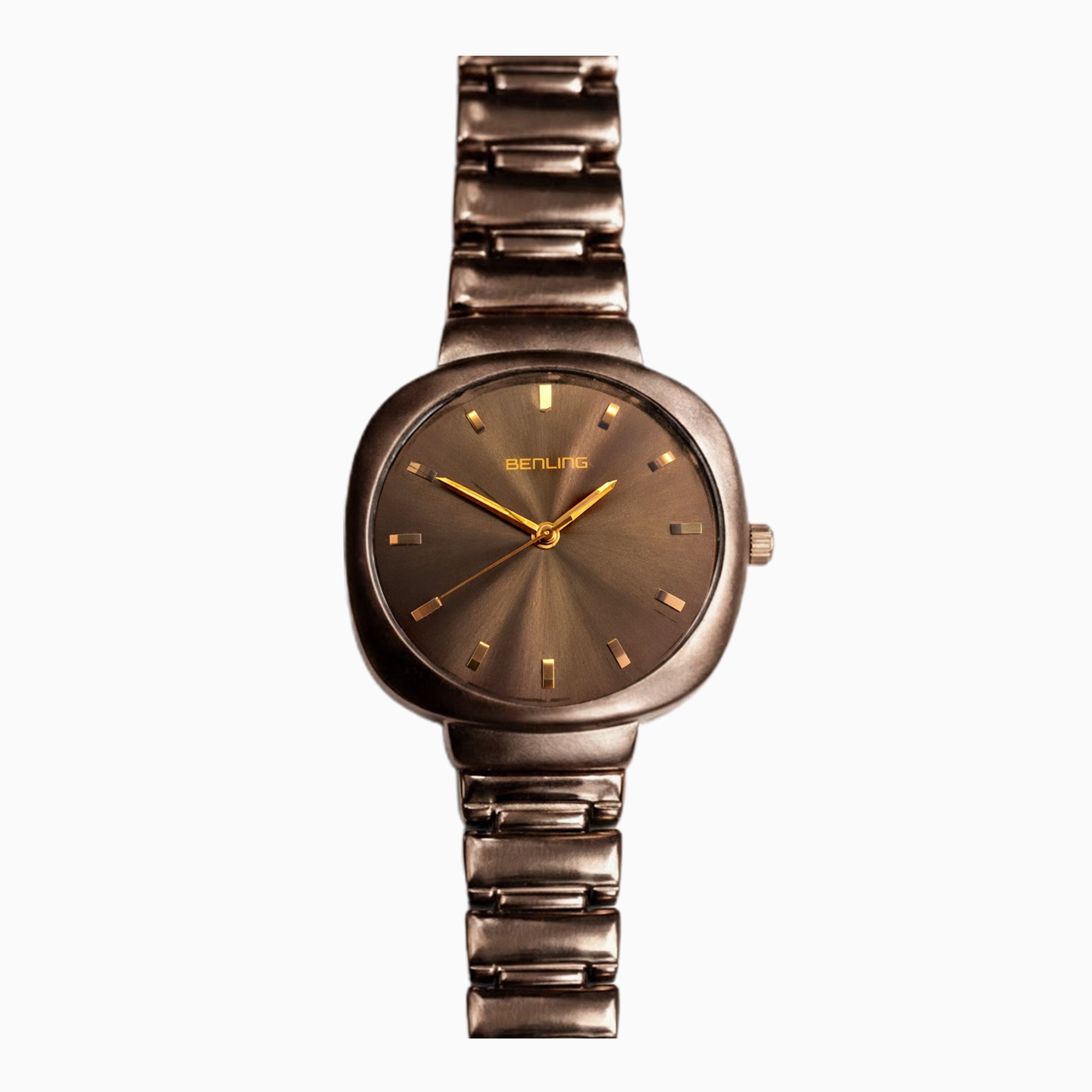 BENLING Women Analog Watch with Stainless Steel Strap, Brown Dial & Rose Gold Finish, Quartz Movement, Stylish Casual & Formal Wrist Watch for Girls & Ladies