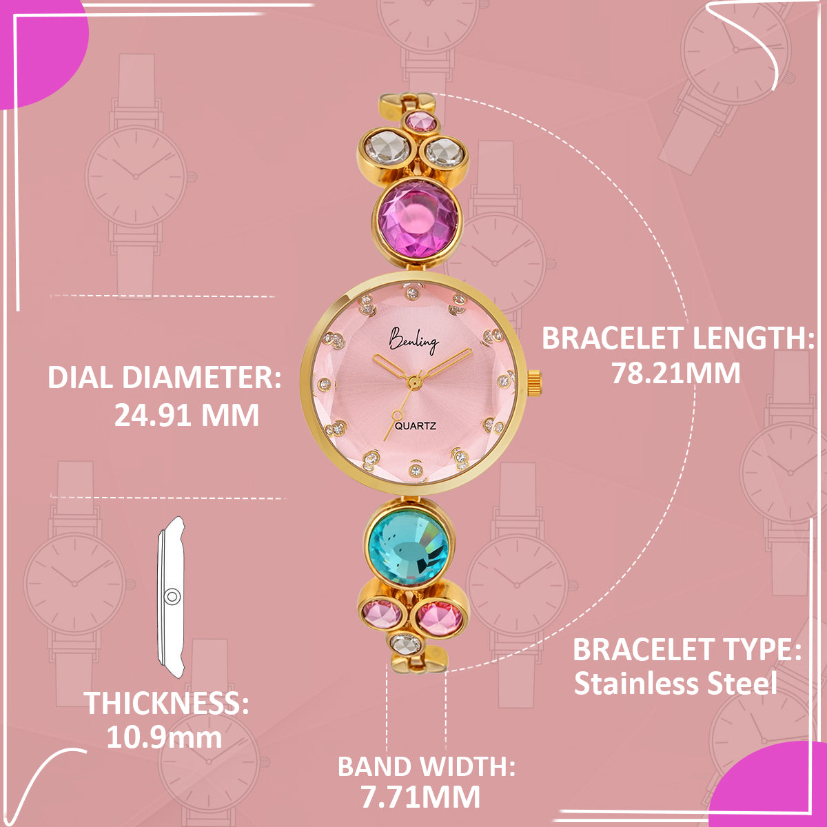 BL-1044 Benling Women's Quartz Watch - with Sapphire Crystal Glass Benling