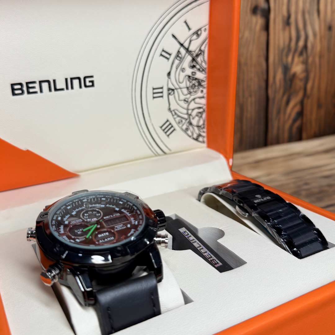 Benling Iconic Ana-Digital Watch for Men – Now with Stainless Steel Chain and Leatherette Strap | EL Backlight | Dual Time