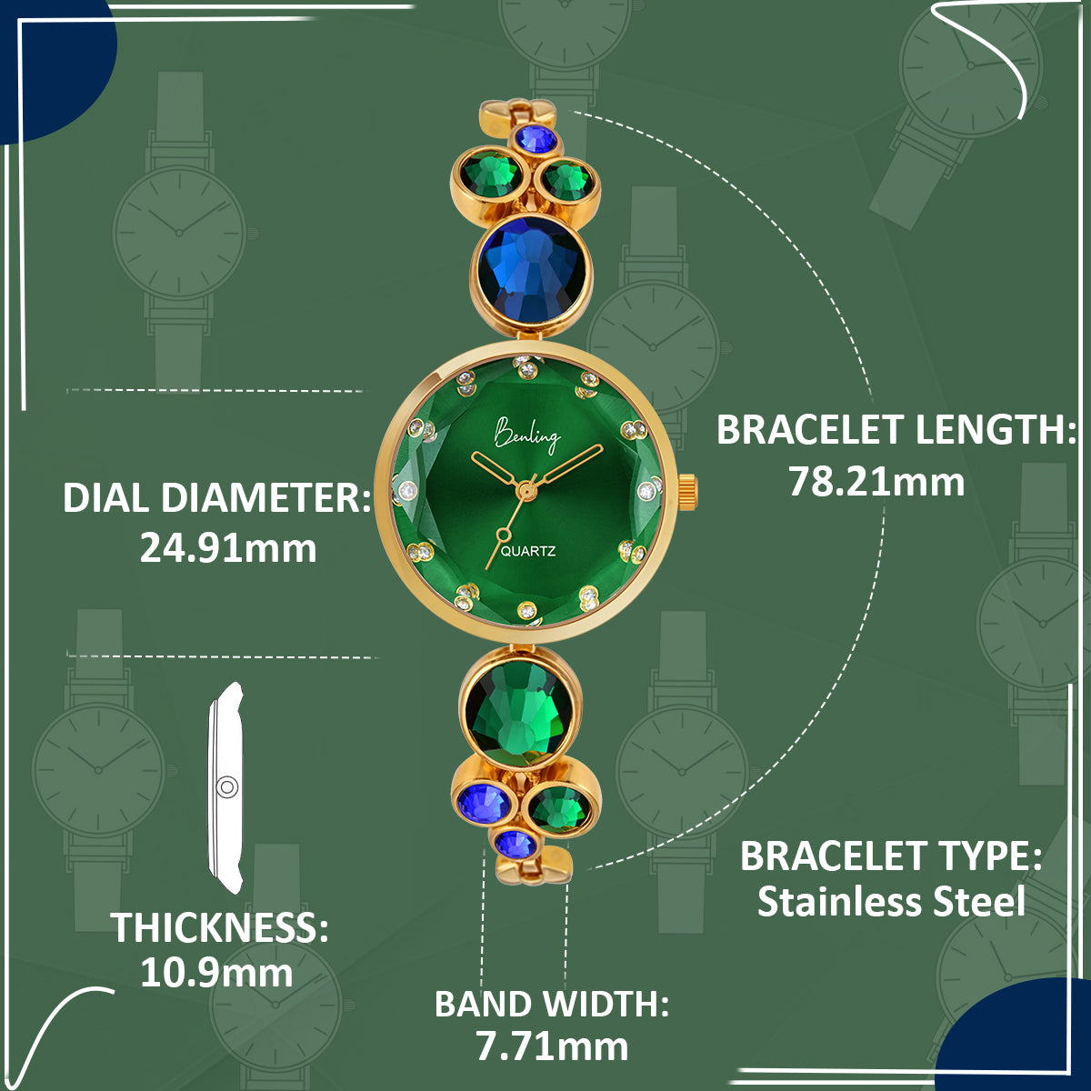 BL-1044 Benling Women's Quartz Watch - with Sapphire Crystal Glass Benling