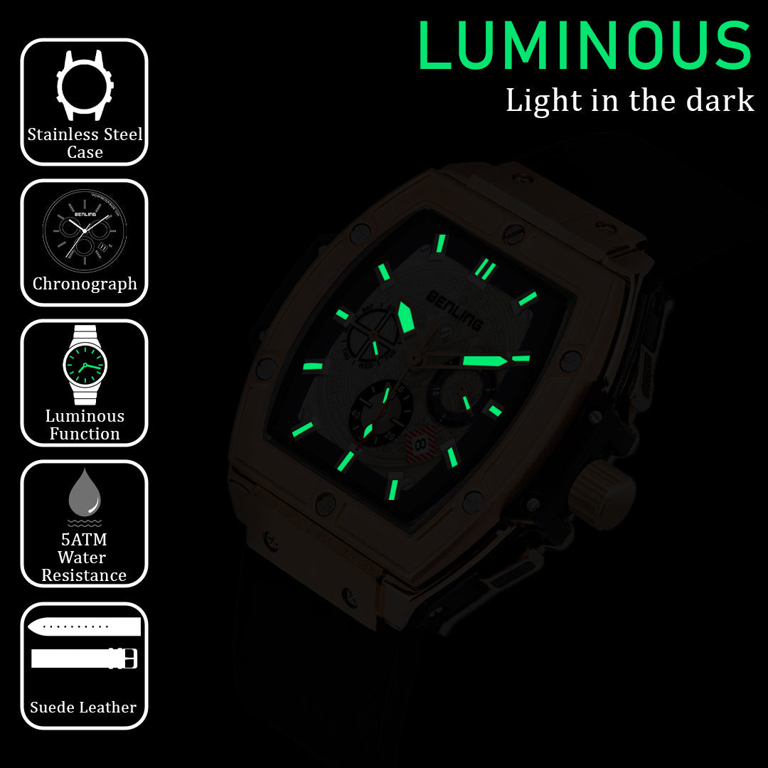 Big Bang Series : Square Chrono Steel Watch with Japanese Quartz Movement & Date Display