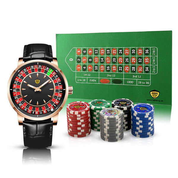 Benling Casino Series™ | Luxury Roulette Quartz Watch - with Premium Casino Chips & Roulette Game Map