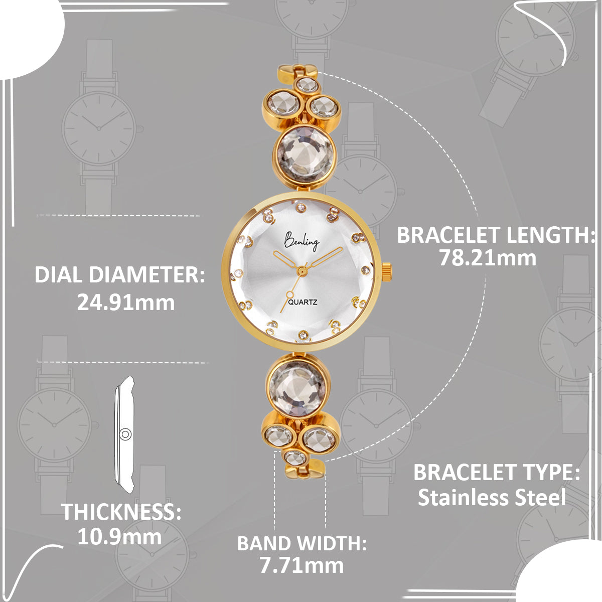 BL-1044 Benling Women's Quartz Watch - with Sapphire Crystal Glass Benling