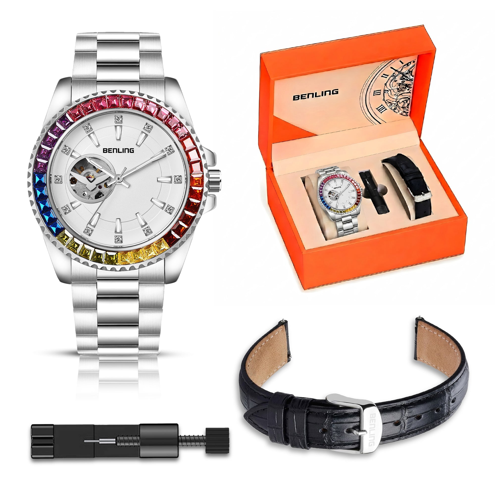 Benling Prism Royale – Rainbow Bezel Automatic with Open Heart Dial