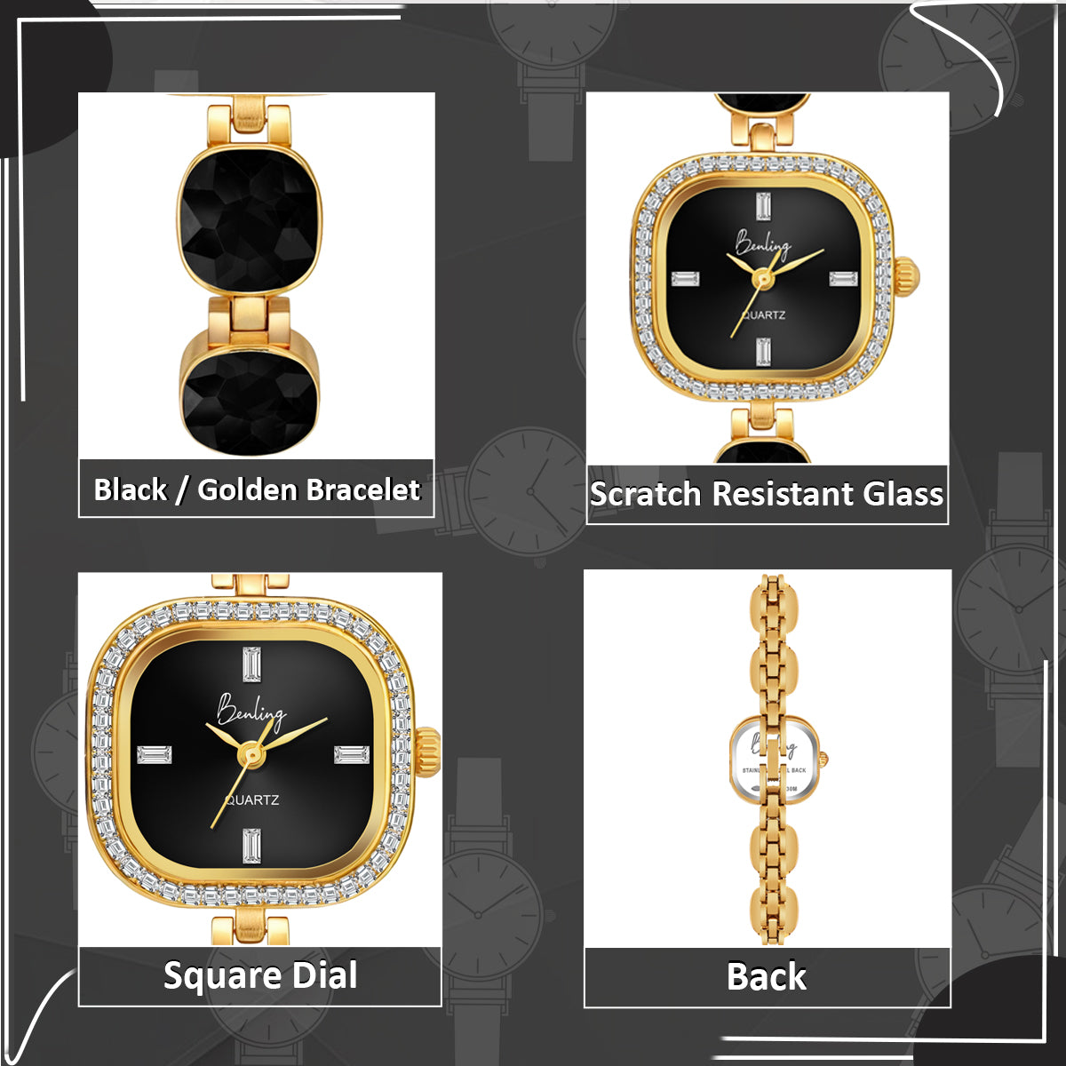 Benling Women's Quartz Watch with Gold Bracelet and Crystal Accents