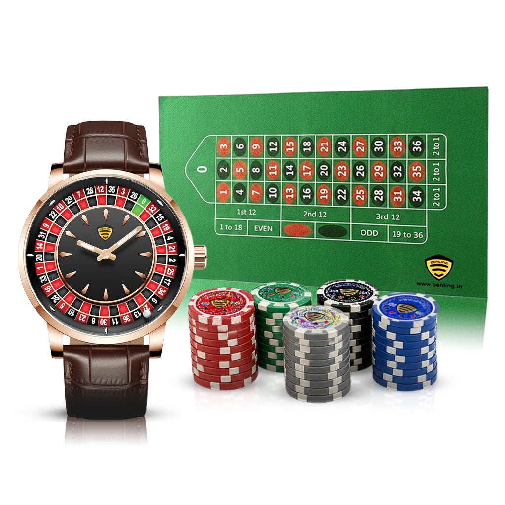 Benling Casino Series™ | Luxury Roulette Quartz Watch - with Premium Casino Chips & Roulette Game Map