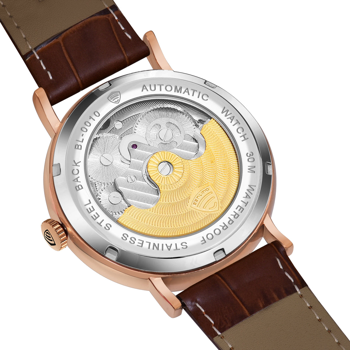 Benling Astroworld Tourbillon Automatic Watch for Men – Dual Time | Moonphase | Skeleton Dial | With Leather Strap & Stainless Steel Chain Benling