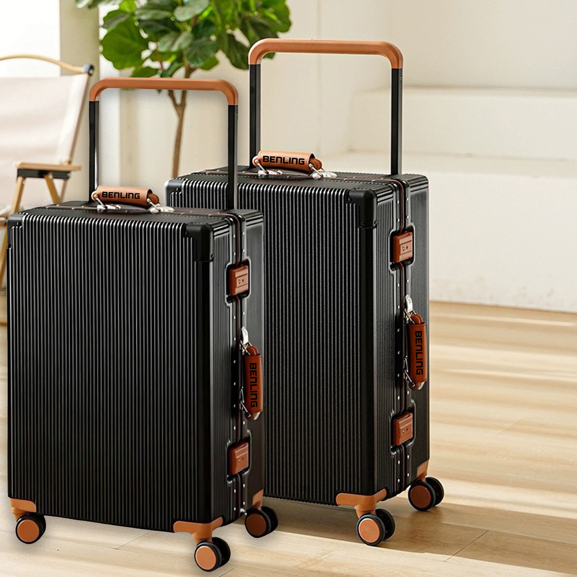 Benling Voyager Series Set of 2 Trolley Bags - 20 & 25 Inch Luggage with Vintage Design & TSA Lock