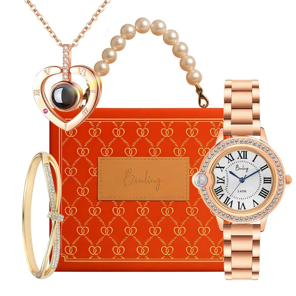 Benling Women’s Nano Projection Watch Gift Set – Says "I Love You" in 100 Languages – with Necklace & Bracelet