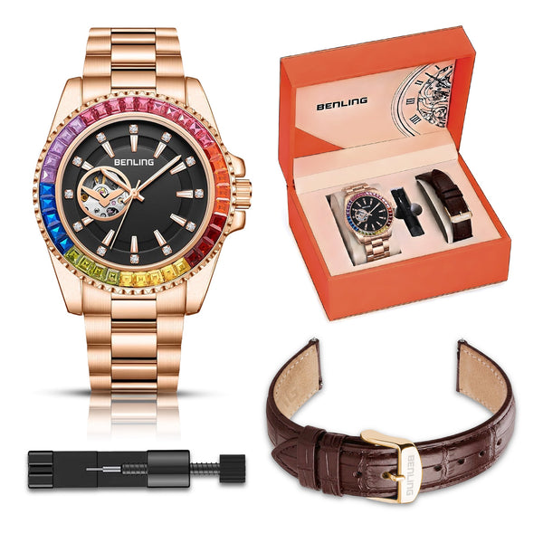 Benling Prism Royale – Rainbow Bezel Automatic with Open Heart Dial