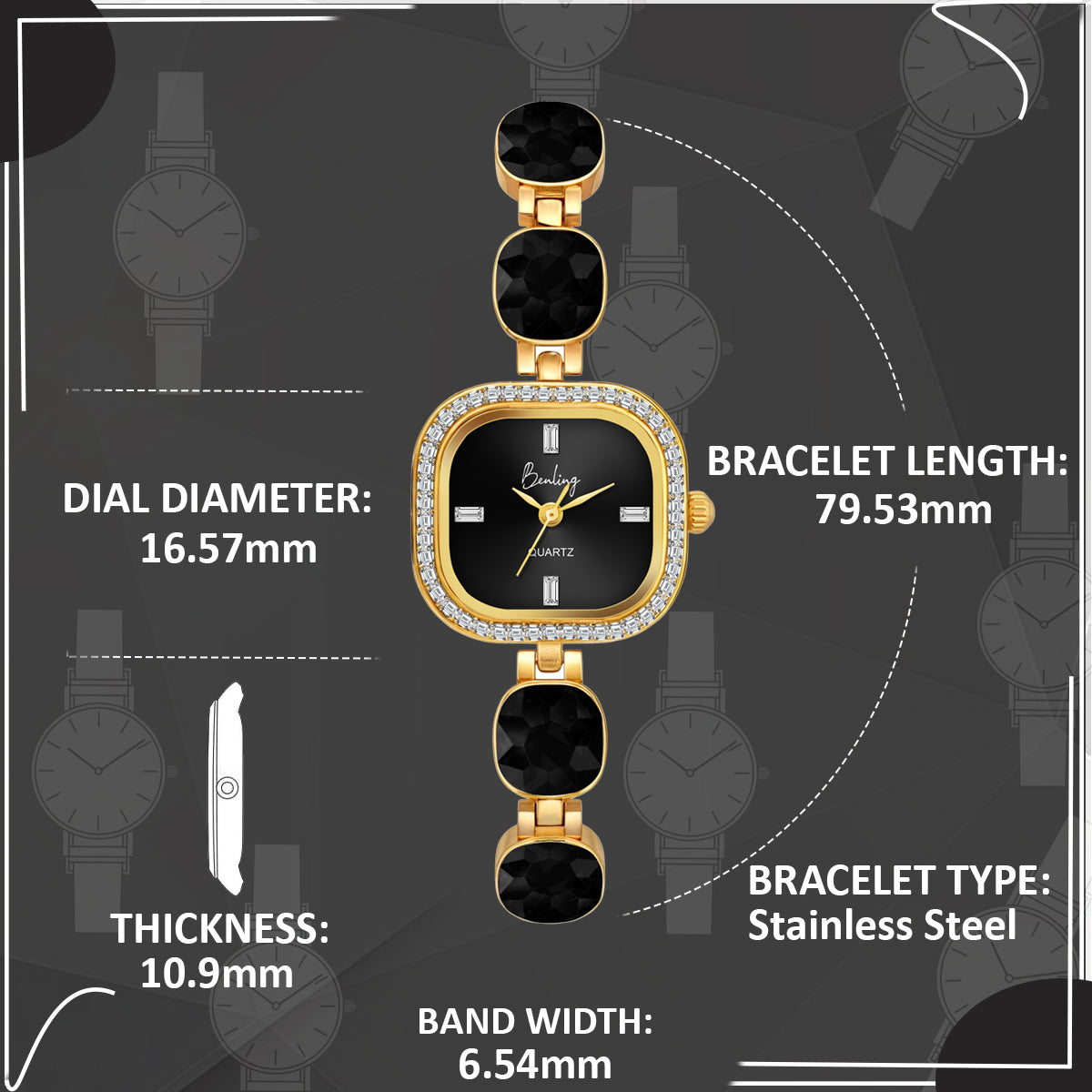 Benling Women's Quartz Watch with Gold Bracelet and Crystal Accents
