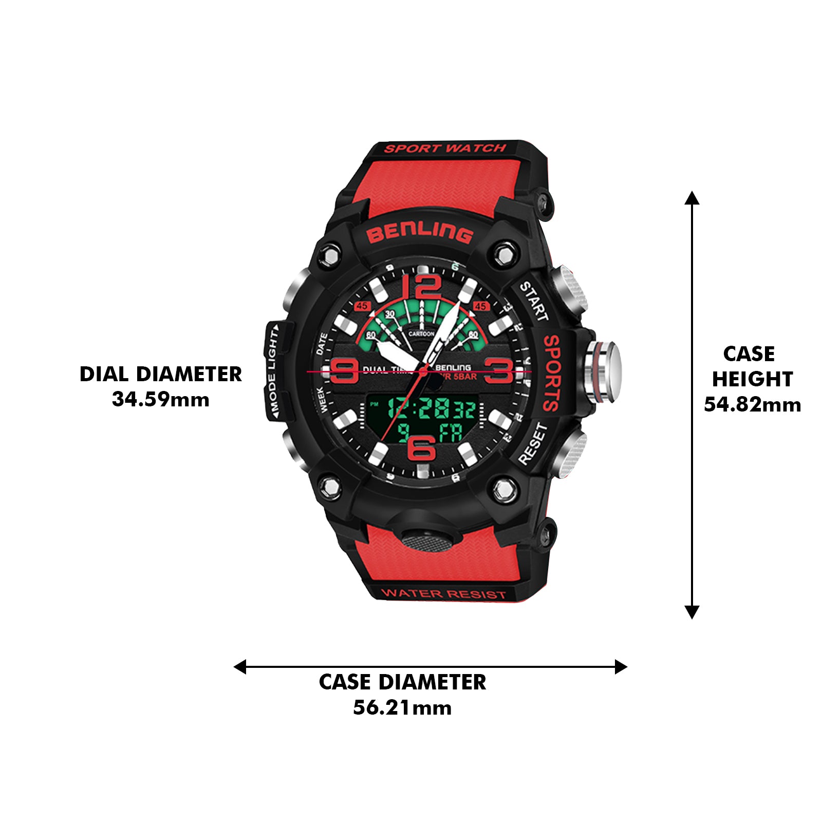 Benling Men’s 5-Color Analog Digital Watch – SKBLANDG-6008