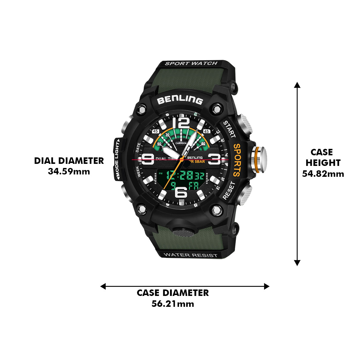 Benling Men’s 5-Color Analog Digital Watch – SKBLANDG-6008