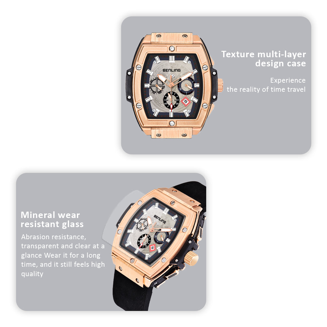 Big Bang Series : Square Chrono Steel Watch with Japanese Quartz Movement & Date Display