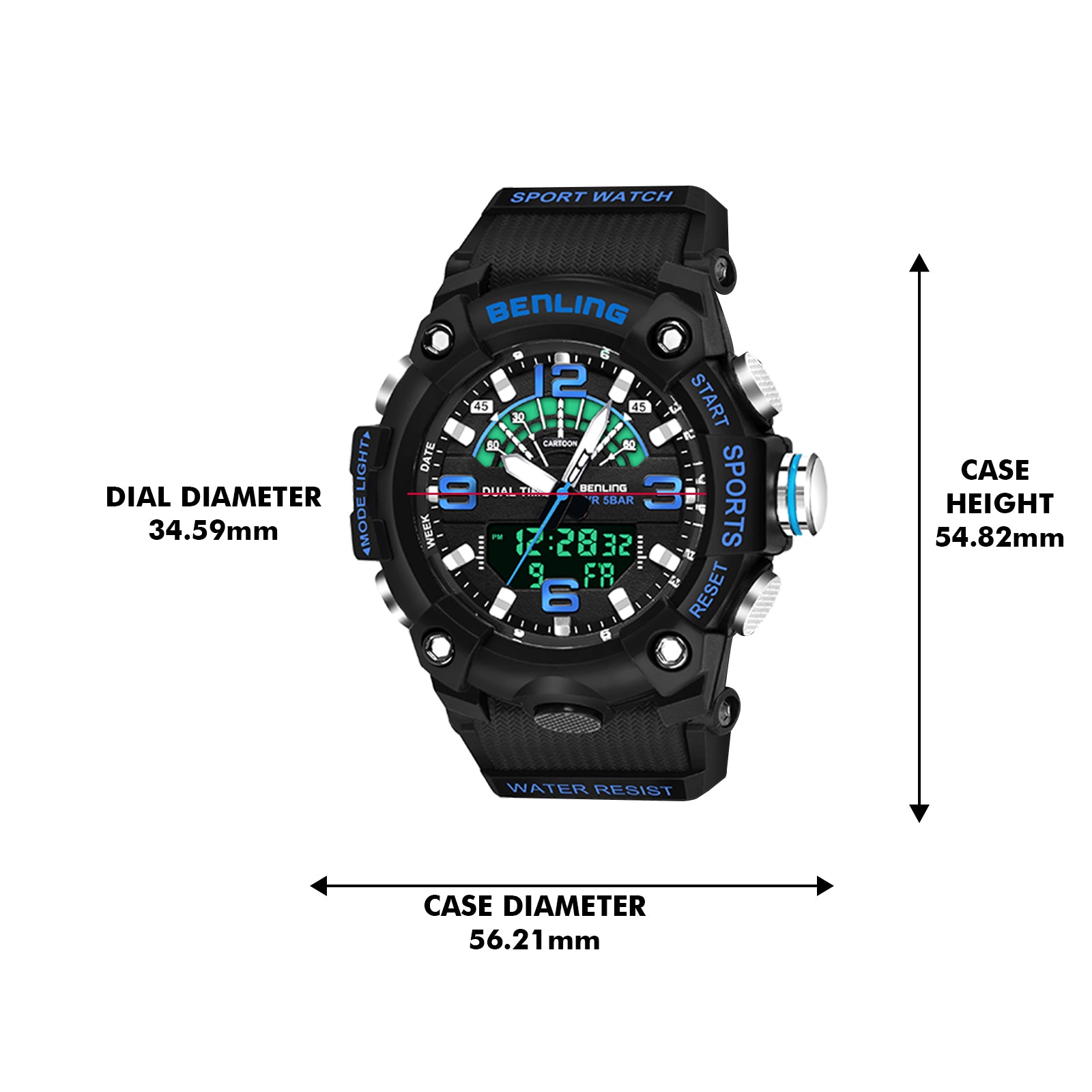 Benling Men’s 5-Color Analog Digital Watch – SKBLANDG-6008