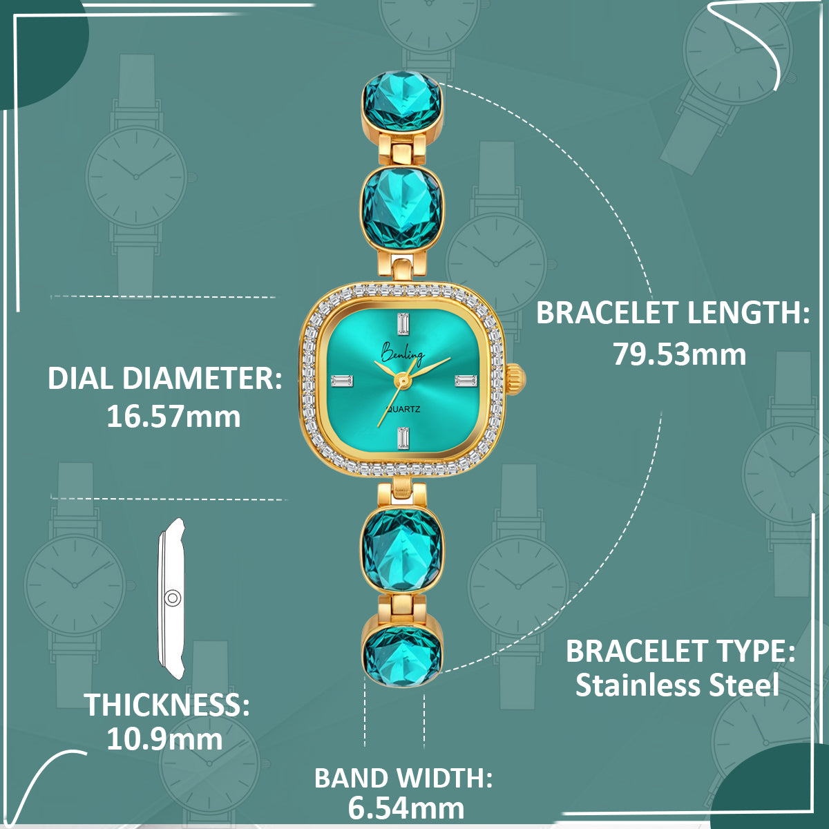 Benling Women's Quartz Watch with Gold Bracelet and Crystal Accents