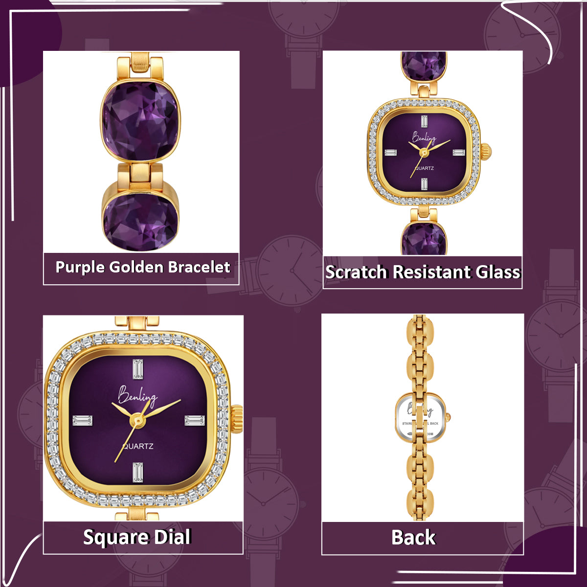 Benling Women's Quartz Watch with Gold Bracelet and Crystal Accents