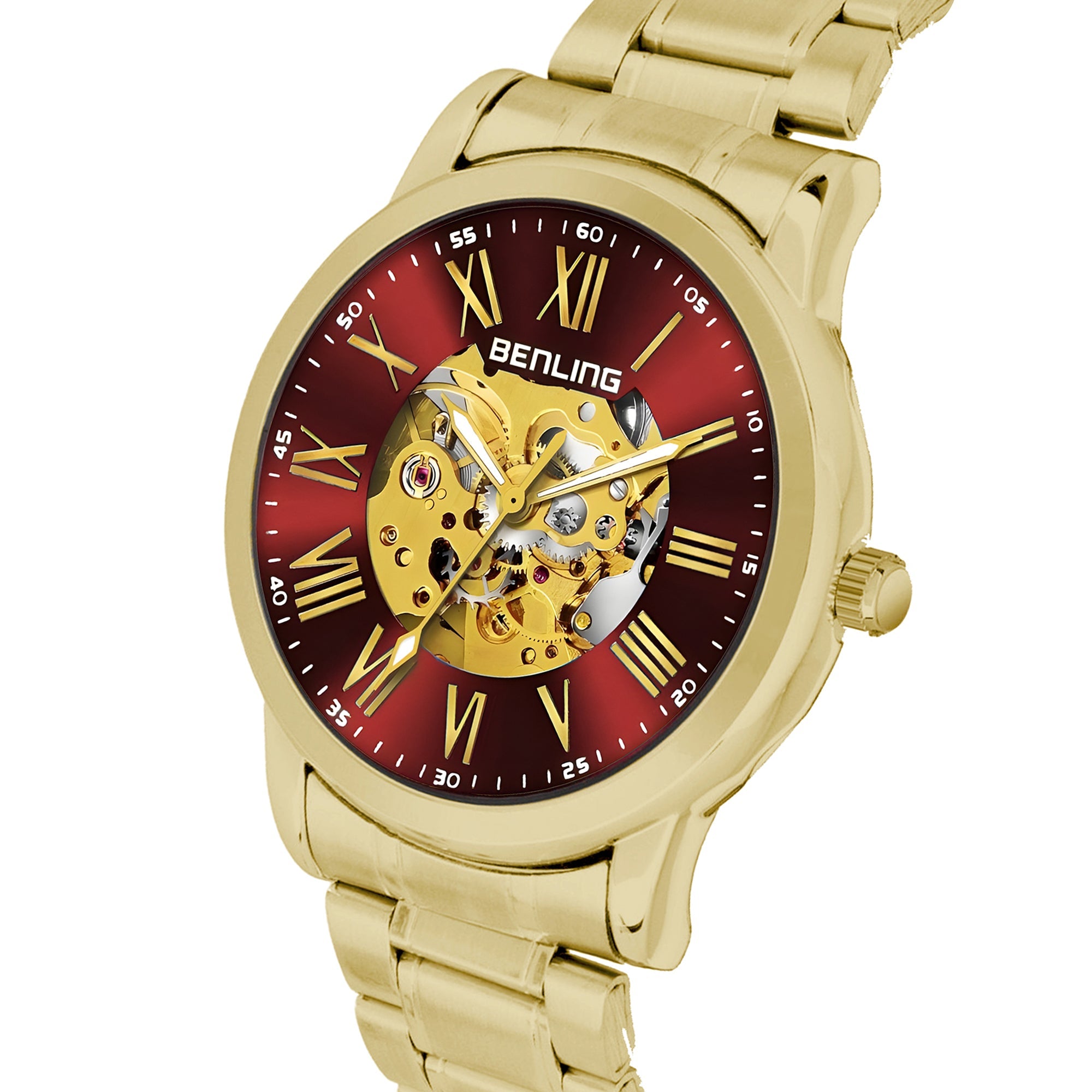 Benling Automatic Skeleton Mechanical Watch for Men | Self-Winding Movement | Leather & Stainless Steel Strap | Open Gear Dial | Luxury Casual & Formal Wear