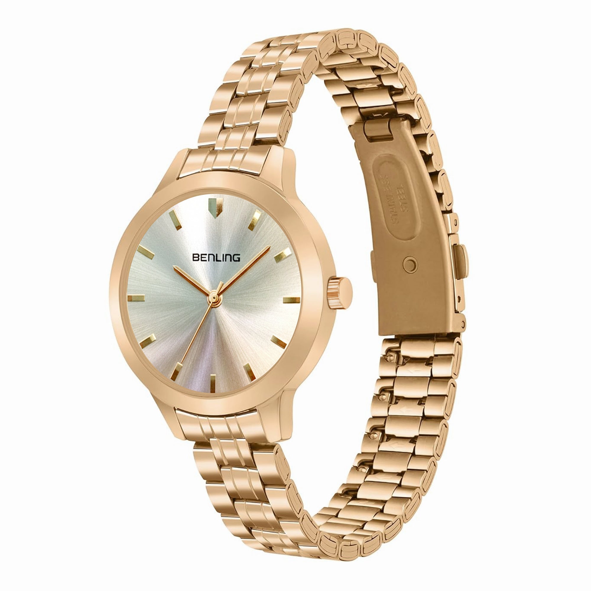 Benling Gold Analog Watch for Women & Girls | Stainless Steel Chain Strap | Luxury Round Dial | Stylish Casual & Party Wear Wrist Watch