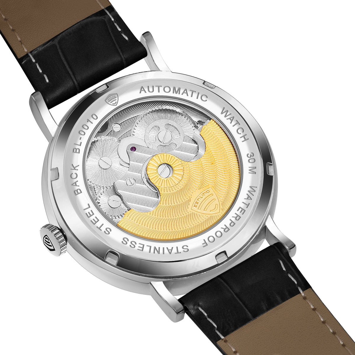 Benling Astroworld Tourbillon Automatic Watch for Men – Dual Time | Moonphase | Skeleton Dial | With Leather Strap & Stainless Steel Chain Benling
