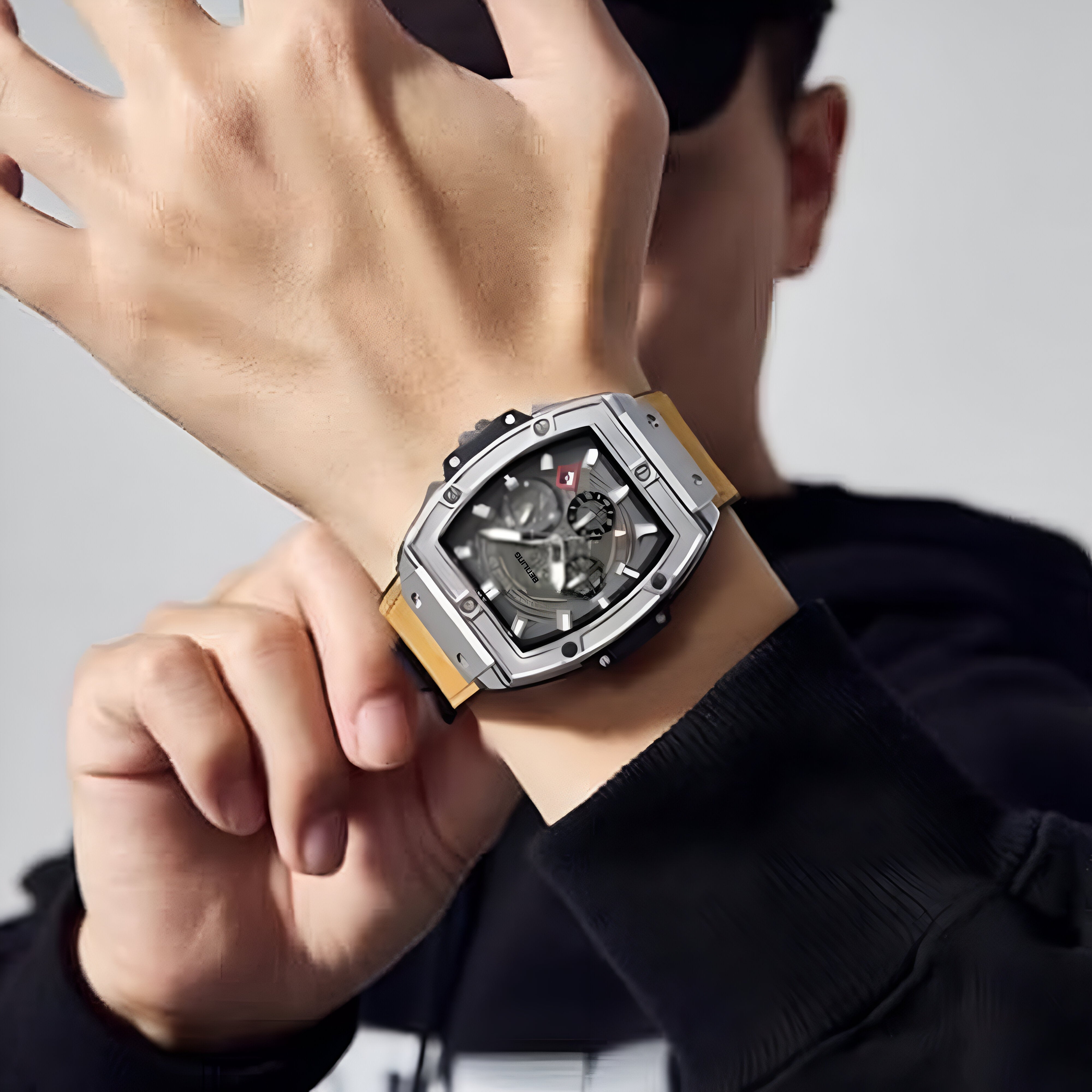 Big Bang Series : Square Chrono Steel Watch with Japanese Quartz Movement & Date Display
