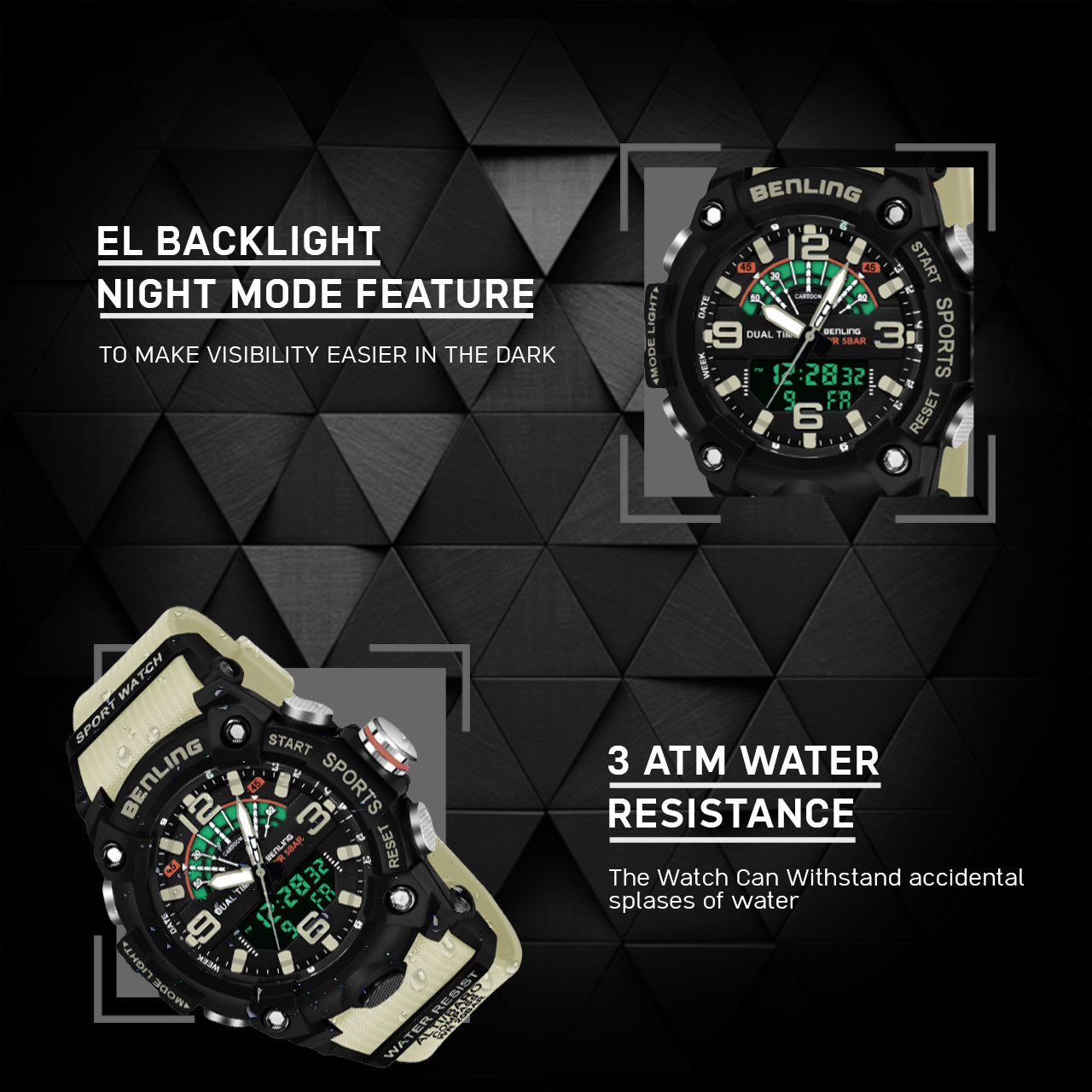 Benling Men’s 5-Color Analog Digital Watch – SKBLANDG-6008